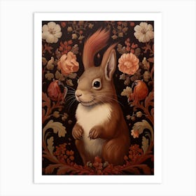 Squirrel Portrait With Rustic Flowers 3 Art Print