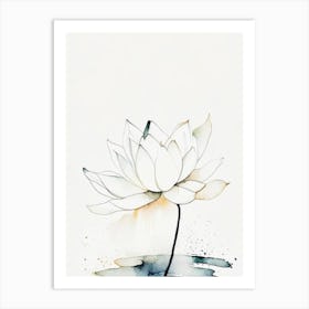 White Lotus Minimal Watercolour 2 Art Print