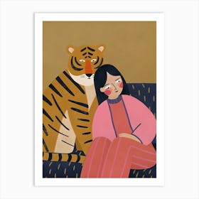 Tiger And Girl on Sofa Art Print