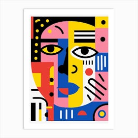 Geometric Pink & Blue Face Art Print