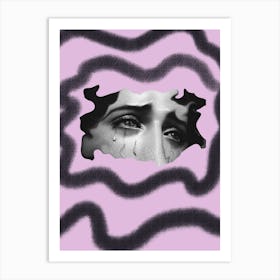 Woman crying black and white Art Print