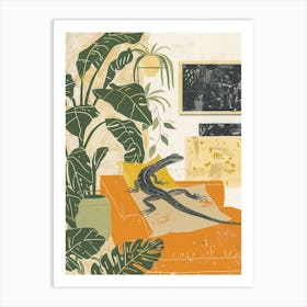 Gecko In The Living Room Block Print Art Print