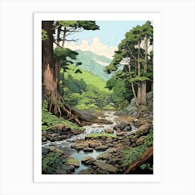 Aso Kuju National Park In Kumamoto, Ukiyo E Drawing 1 Art Print