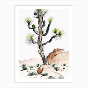 Joshua Tree In Rocky Landscape Minimilist Watercolour  (3) Art Print