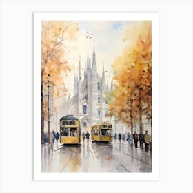 Milan Italy In Autumn Fall, Watercolour 2 Art Print