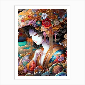 Geisha in Colorful Abstraction Art Print