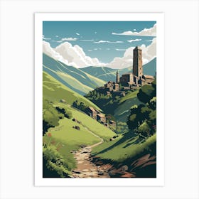 Mestia To Ushguli Trail Georgia 1 Vintage Travel Illustration Art Print