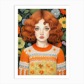 Girl In Crochet Jumper 3 Art Print