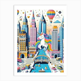 Unicorn City Colorful Art Print