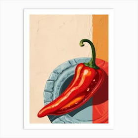 Hot Pepper On Plate Art Print