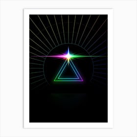 Neon Geometric Glyph in Candy Blue and Pink with Rainbow Sparkle on Black n.0113 Art Print