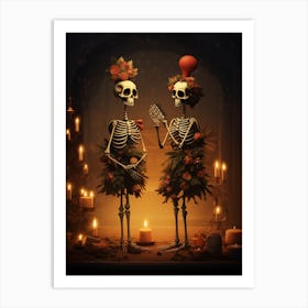 Two Skeletons With A Christmas Tree 1 Art Print