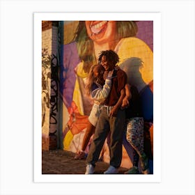 Best Friends Embracing Capturing An Intimate Candid Moment Smiles Creasing Their Faces One Drape (3) Art Print