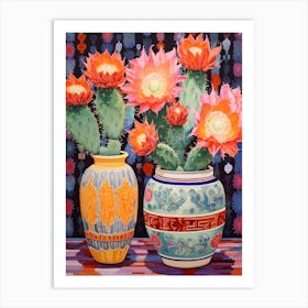 Cactus Painting Maximalist Still Life Cylindropuntia Kleiniae Cactus 4 Art Print