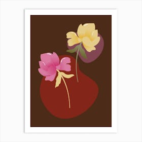 Two Flowers On A Brown Background Art Print