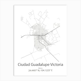 Ciudad Guadalupe Victoria,Mexico Minimalist Map Art Print