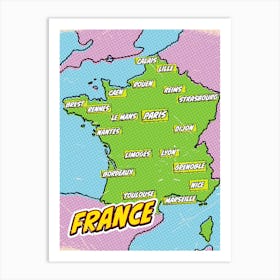 Pop Art Map Of France Art Print