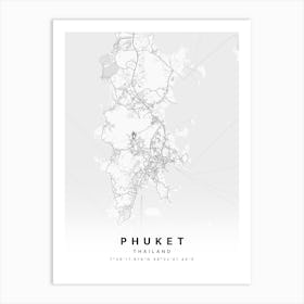 Phuket Thailand White Map Art Print