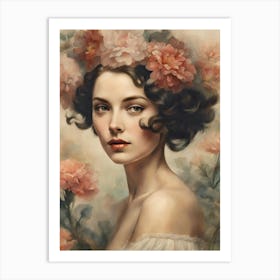 Girl With Flowers in Hair Art Print