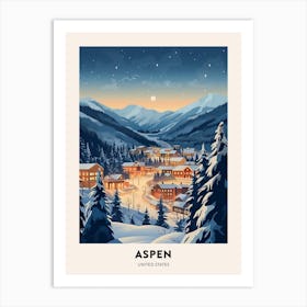 Winter Night  Travel Poster Aspen Colorado 3 Art Print