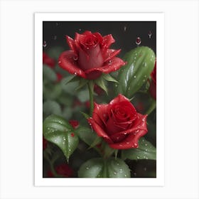 Red Roses At Rainy With Water Droplets Vertical Composition 37 Art Print