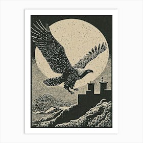 A Soaring Eagle Above An Ancient Castle Art Print