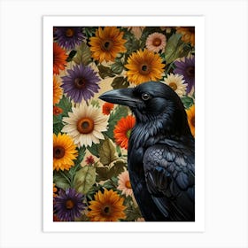 Crow On Sunflowers Art Print