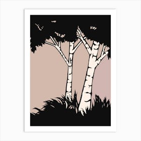 Trees Birch Silhouette Wilderness Forest Woodland Art Print