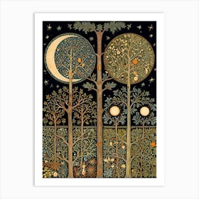 William Morris Style Moon And Trees Art Print