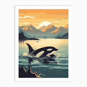 Orca Sunset & The Mountains Graphic Design 2 Art Print