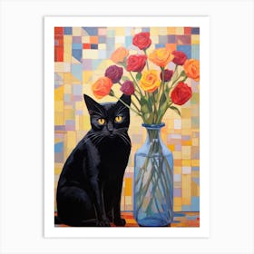 Black Cat With Roses 1 Art Print