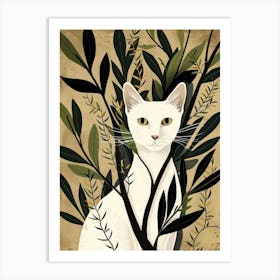 White Cat In A Tree Art Print