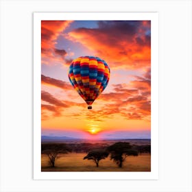 Hot Air Balloon In The Sky At Sunset Art Print