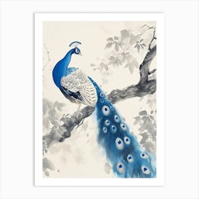 Watercolour Peacock On Tree Branch 3 Art Print