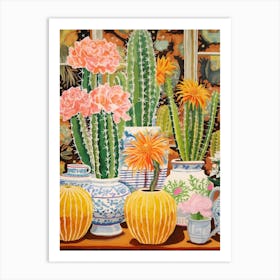 Cactus Painting Maximalist Still Life Golden Barrel Cactus 2 Art Print