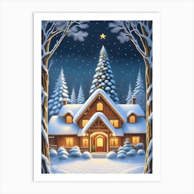 Christmas House In The Snow Art Art Print