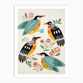 Folk Style Bird Painting Kingfisher 4 Art Print
