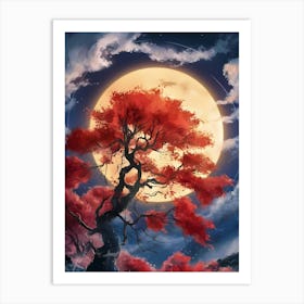 Tree With Full Moon Art Print