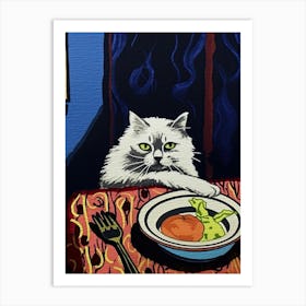 White Cat And Pasta 2 Art Print