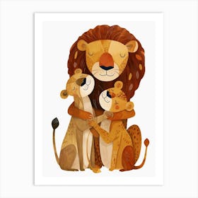 African Lion Family Bonding Clipart 1 Art Print