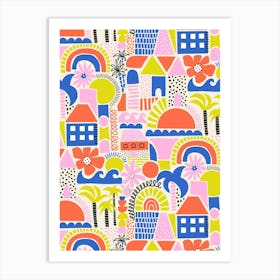 Beach Town Pattern Art Print