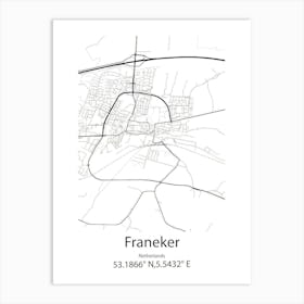 Franeker,Netherlands Minimalist Map Art Print