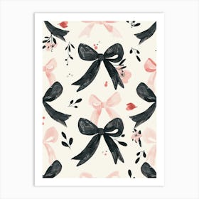 Pink And Black Bows 3 Pattern Art Print