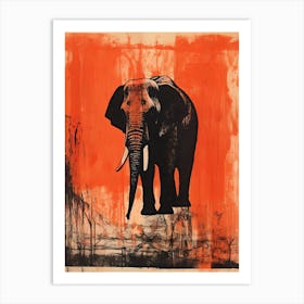 Elephant, Woodblock Animal  Drawing 2 Art Print