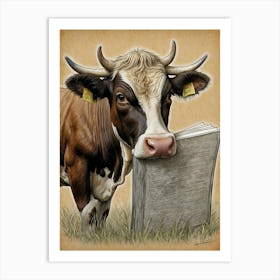 Cow With Book 1 Art Print