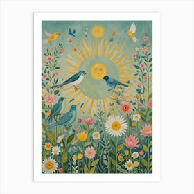 Sun Birds and Flowers Art Print