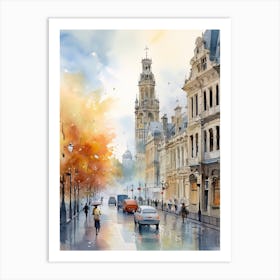Brussels Belgium In Autumn Fall, Watercolour 3 Art Print