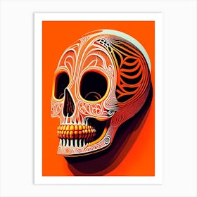 Skull With Intricate Linework 2 Orange Pop Art Art Print