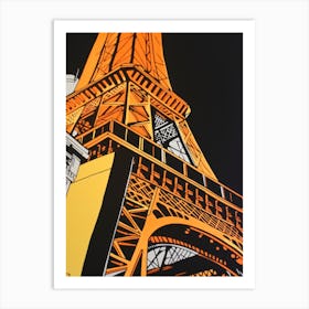 Eiffel Tower Paris France Linocut Illustration Style 1 Art Print