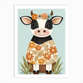 Floral Cute Baby Cow Nursery (32) Art Print